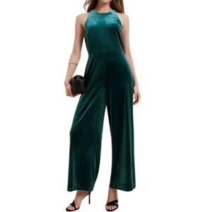 Banana Republic Women's Wide-Leg Sleeveless Velvet Knit Jumpsuit in Teal Shadow